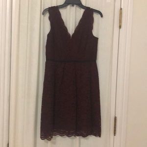 LOFT maroon lace dress with black velvet trim